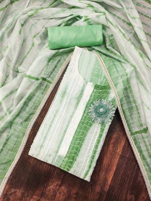 Green Chanderi Cotton Embroidered Unstitched Dress Material 1