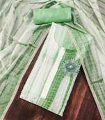 Green Chanderi Cotton Embroidered Unstitched Dress Material
