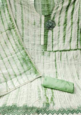 Green Chanderi Cotton Embroidered Unstitched Dress Material 2