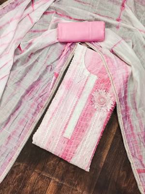 Pink Chanderi Cotton Embroidered Unstitched Dress Material 1