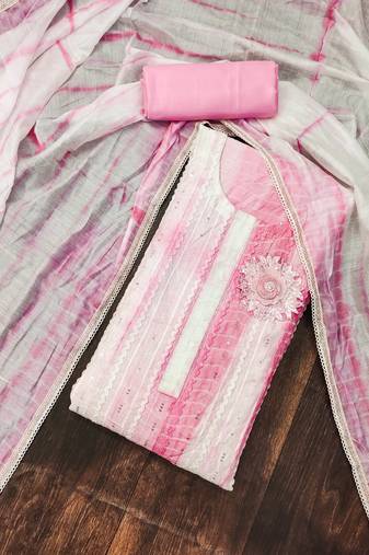 Pink Chanderi Cotton Embroidered Unstitched Dress Material