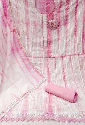 Pink Chanderi Cotton Embroidered Unstitched Dress Material 2