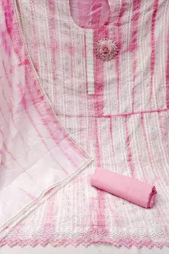 Pink Chanderi Cotton Embroidered Unstitched Dress Material