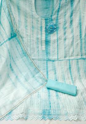 Sky Blue Chanderi Cotton Embroidered Unstitched Dress Material 2