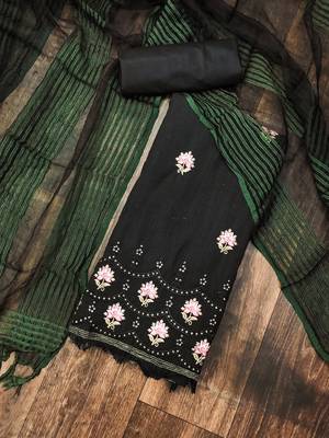 Women'S Black Cotton Embroidered Unstitched Dress Material 1