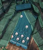 Women'S Teal Cotton Embroidered Unstitched Dress Material