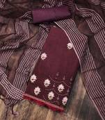 Women'S Wine Cotton Embroidered Unstitched Dress Material