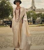 Cream Banarasi Silk Zari Weaving Border And Rich Pallu Saree With Blouse For Women