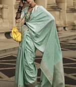 Sea Green Banarasi Silk Zari Weaving Border And Rich Pallu Saree With Blouse For Women