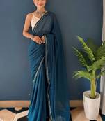 Simmer chiffon saree with hotflix work with lace border
