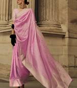 Pink Banarasi Silk Zari Weaving Border And Rich Pallu Saree With Blouse For Women