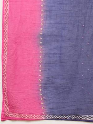 Pink dobby v-neck straight suit set with minimal hand embroidery highlighted with oxidised trims. 4