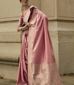 Peach Banarasi Silk Zari Weaving Border And Rich Pallu Saree With Blouse For Women