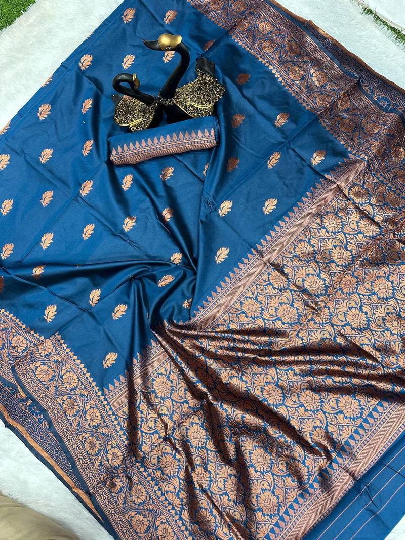 Festive Shimmer Rich Lichi Silk Saree With Shiny Zari Leaf Buttis, Border & Matching Blouse