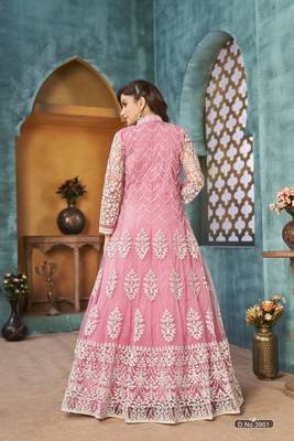 Pink embroidered net anarkali suit 2