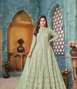 Light green embroidered net semi stitched anarkali suit