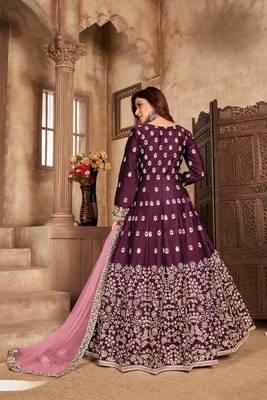 Purple embroidered art silk anarkali suit 2