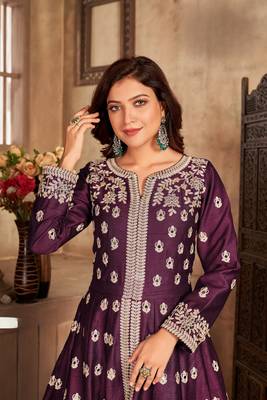 Purple embroidered art silk anarkali suit 3