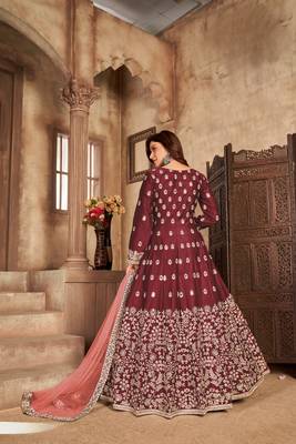 Maroon embroidered art silk anarkali suit 2
