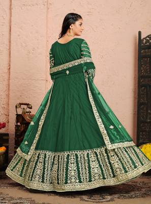 Green embroidered net anarkali suit 2