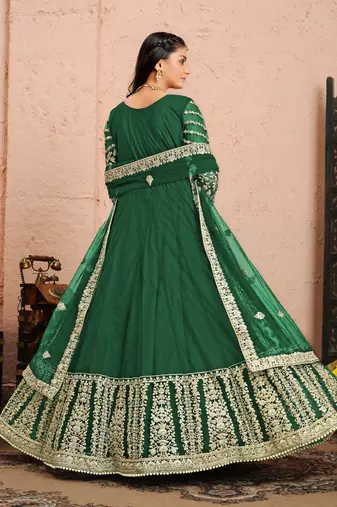 Green embroidered net anarkali suit