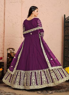 Purple embroidered net anarkali suit 2