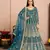 Teal embroidered net semi stitched anarkali suit