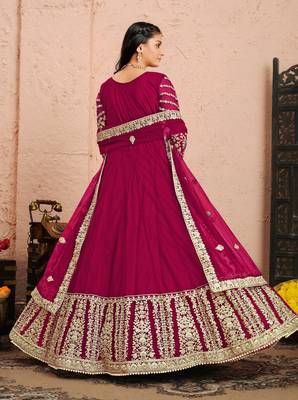Pink embroidered net anarkali suit 2