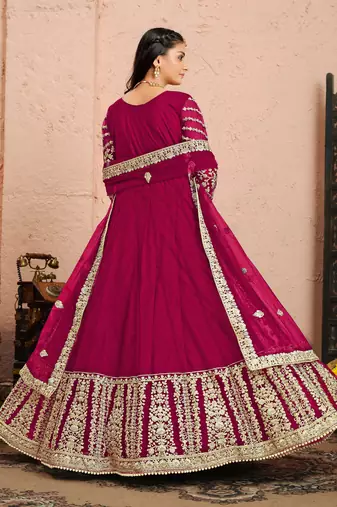 Pink embroidered net anarkali suit