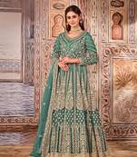 Green embroidered net semi stitched anarkali suit