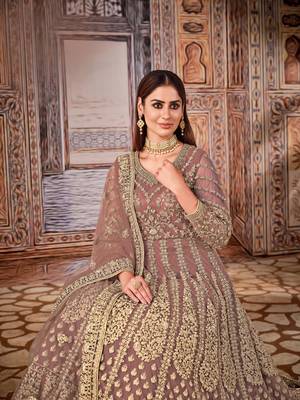 Light brown embroidered net anarkali suit 3