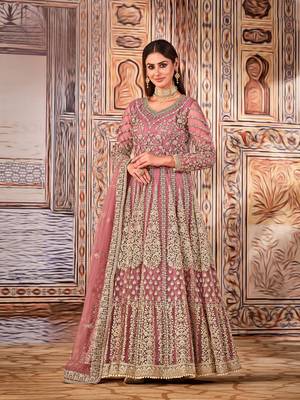 Light purple embroidered net anarkali suit 1
