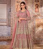 Light purple embroidered net semi stitched anarkali suit