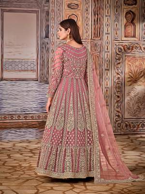 Light purple embroidered net anarkali suit 2