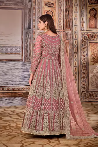 Light purple embroidered net anarkali suit