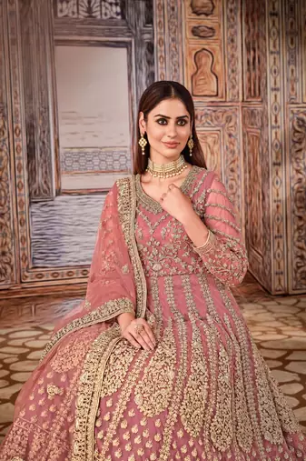 Light purple embroidered net anarkali suit