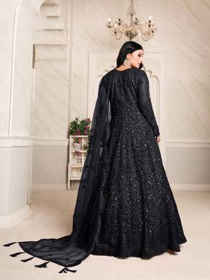 Black embroidered net anarkali suit 2