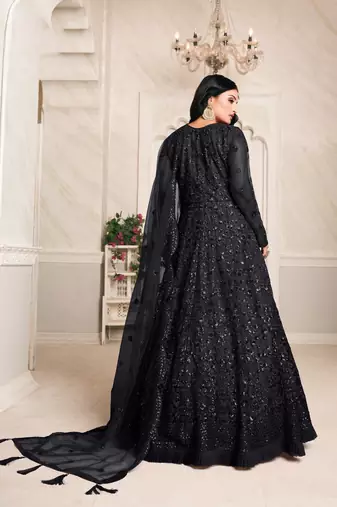 Black embroidered net anarkali suit