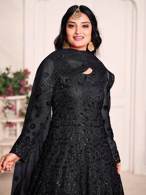 Black embroidered net anarkali suit 3