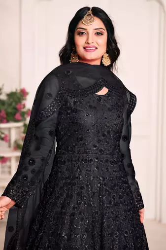 Black embroidered net anarkali suit