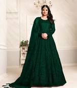 Green embroidered net semi stitched anarkali suit