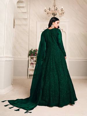 Green embroidered net anarkali suit 2