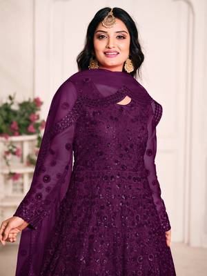 Purple embroidered net anarkali suit 3