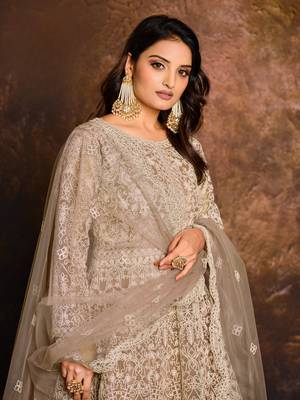 Mehendi embroidered net anarkali suit 1
