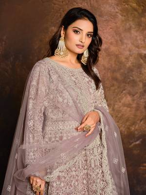 Purple embroidered net anarkali suit 2