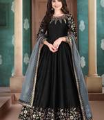 Black embroidered adda silk semi stitched anarkali suit