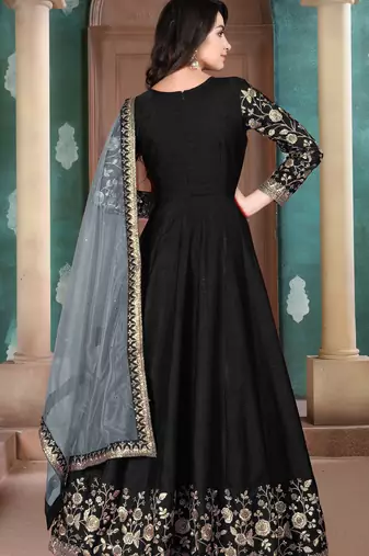 Black embroidered adda silk anarkali suit