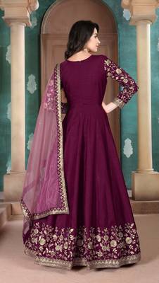 Purple embroidered adda silk anarkali suit 2