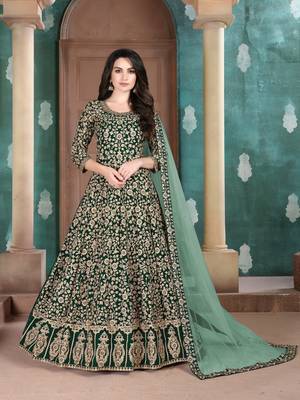 Green embroidered faux georgette anarkali suit 1