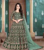Green embroidered faux georgette semi stitched anarkali suit